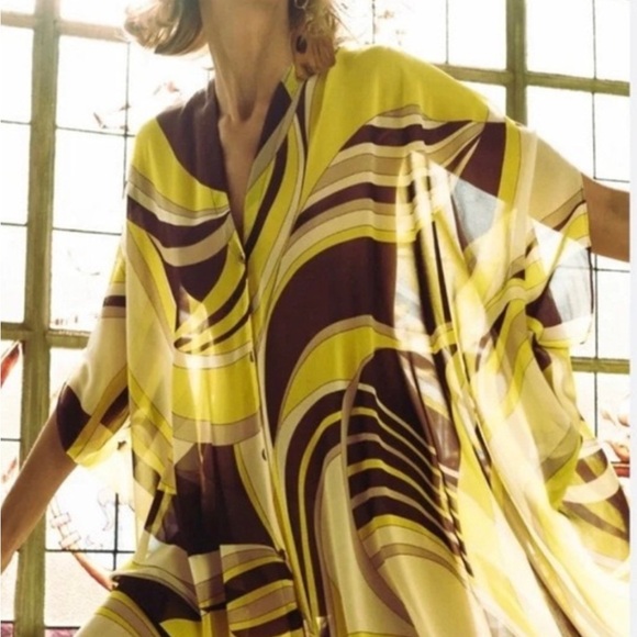 Zara Swim Cover Up Kaftan Sheer Retro Geo Print Loose Boho Pattern Beach Medium - Picture 6 of 15